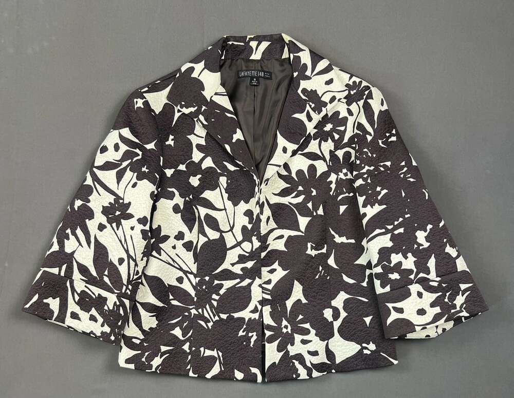 Lafayette 148 New York Floral Jacket Size 10 Brown White Cotton